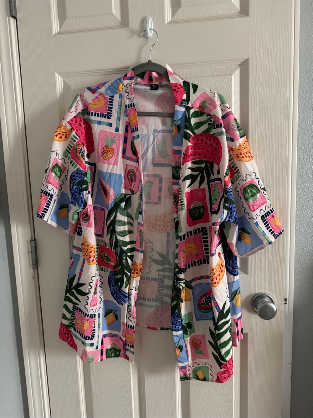 SHEIN Pink Multicolor Tropical Print Kimono Set